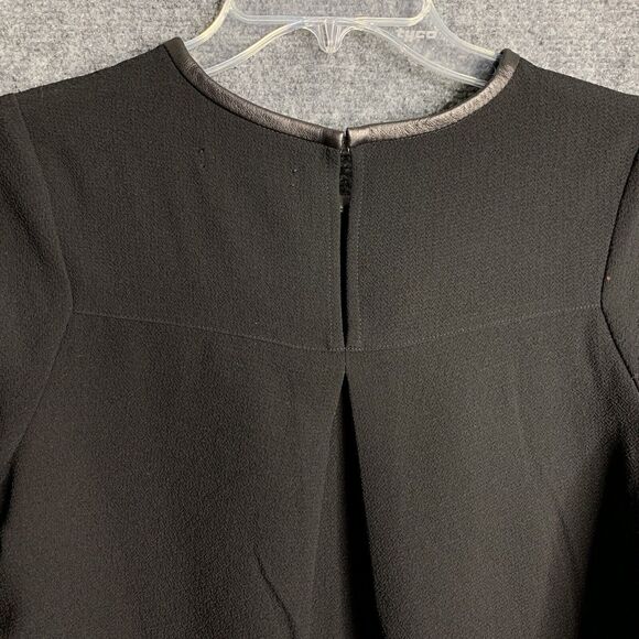 Madewell Leather Trim Blouse Women S Black High Low Hem Short Sleeve Keyhole - Picture 10 of 13